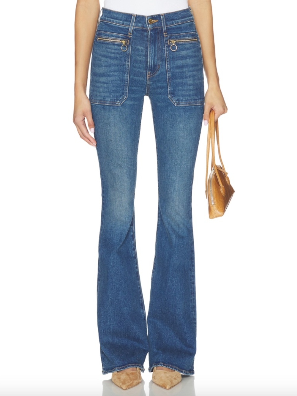 🇺🇸 NWTVeronica Beard Blue Hi Rise Flare Jeans w/Gold Zipper Hardware MADE IN USA